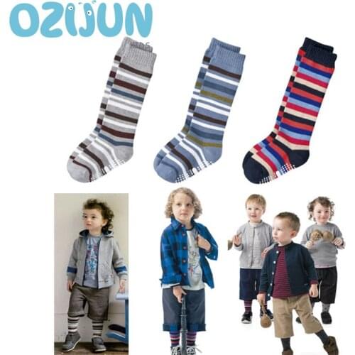 3 Pairs/lot Baby Boys Classic Striped Anti-slip Knee High Socks Kids Boys 2-3/3-6Years Cotton Socks For Children