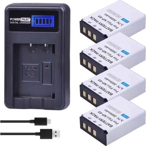 PowerTrust 4Pc NP-85 NP85 NP 85 Rechargeable Batteries and LCD USB Charger for Fujifilm S1 SL1000 SL240 SL245 SL260 SL280 SL300