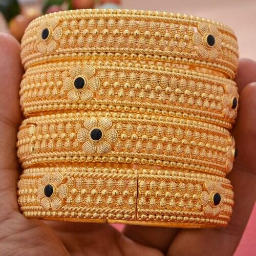 4pcs/Lot luxury Gold Bangles Women Girls Dubai Circle Bracelet Jewelry Arab Middle Eastern African Fashion Metal Bangle