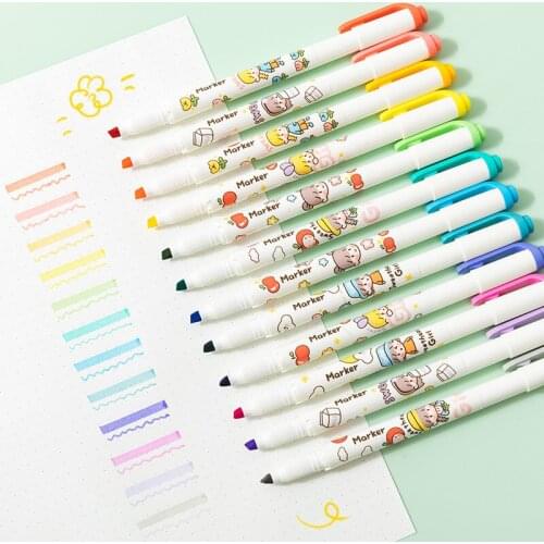 6pcs Pretty Hat Girl Highlighter Pen Set Double Headed Writing Liner Marker Drawing Paint Art Office School Gift F6910