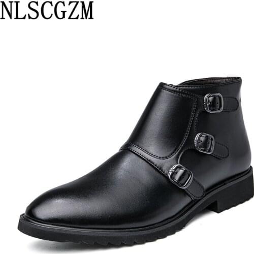 Ankle Boots for Men Male Double Monk Strap Shoes Leather Boots Men Black Boots Luxury Designer Shoes Los Zapatos De Los Hombres