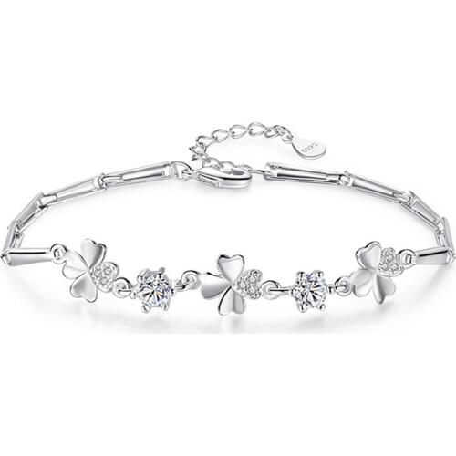 925 Sterling Silver Bracelet Zirconia Good Luck Chain Linked For Women charm Cuff bangle Valentine Jewelry Gift Pulseira