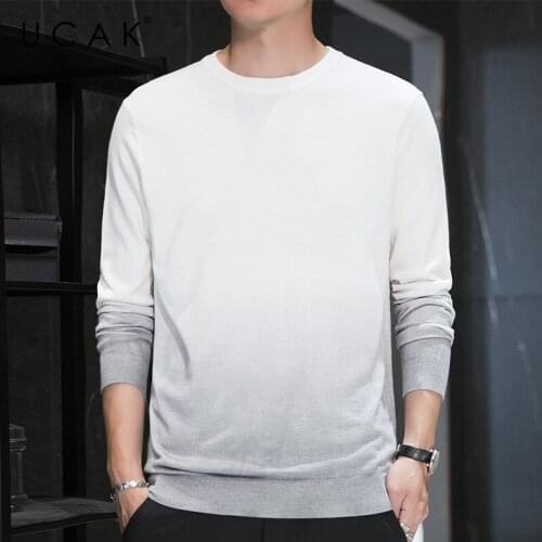 UCAK Brand Mens O-Neck Knitting Sweater Clothing Autumn New Tops Streetwear Casual Long Sleeve Gradient Pullover Homme U1010
