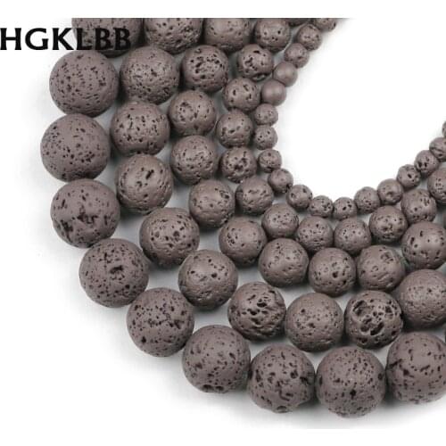 HGKLBB Dark Gray Rubber Lava Volcanic Natural Stone beads 4/6/8/10/12MM Round Spacer Loose beads for Jewelry making DIY bracelet