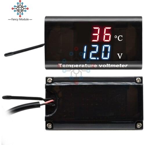 DC12V LED Digital Temperature Controller Voltmeter 0.28inch Dual Display Thermostat Voltage Meter Tester For Motorcycle Car Bike