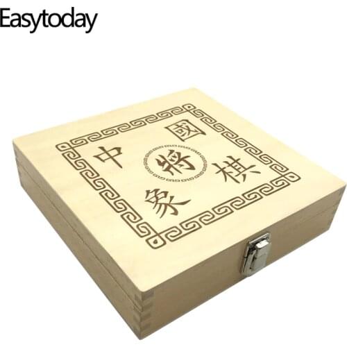 Easytoday Chinese Chess Games Set Solid Wooden Chess Pieces Synthetic Leather Chess Cloth Soild Wood Chess Box Gift
