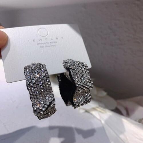 Exknl Crystal Fashion Hoop Earrings Wedding Korean Wide Folds Vintage Big Geometric Earrings Women Jewelry Accessories Gifts