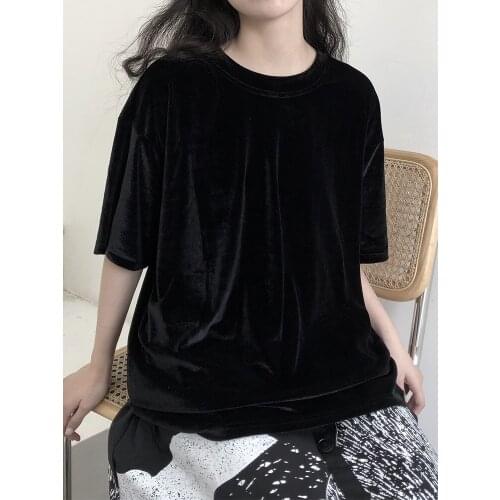 Big size design small clothes simple Yamamoto dark velvet lazy style versatile top short sleeve T-shirt