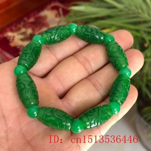 Customized Natural Emerald carving beads Elastic Bracelet Jadeite Charm Jewellery Fashion Accessories Hand-Carved Luck Amulet