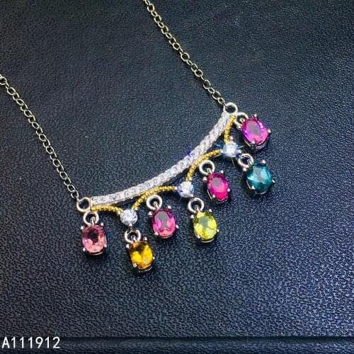 KJJEAXCMY Fine Jewelry Natural Tourmaline 925 Sterling Silver Women Pendant Necklace Chain Support Test Noble