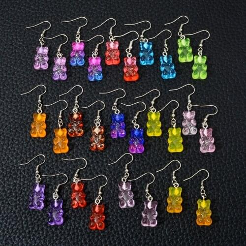 Cute Gummy purple Bear Earrings Statement Minimalist Dangle Earrings Jelly Multicolor Gummy Bear Hanging Womens Earrings