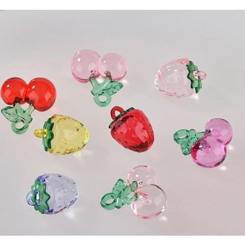 Min order 30pcs/lot color acrylic material handmade cherry/Strawberry shape pendant diy earrings/garment charms accessory