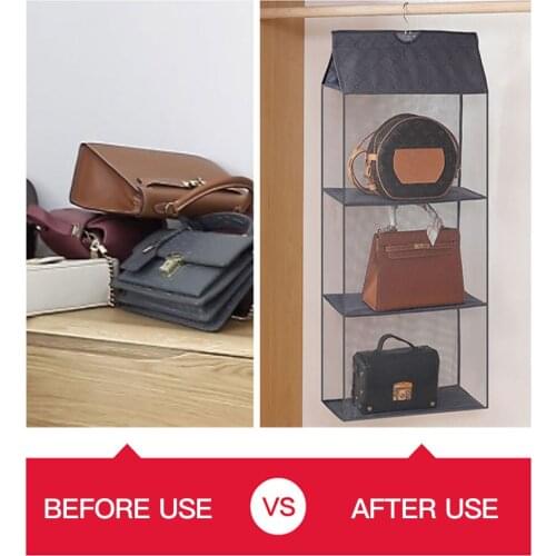 Multi Layers Clothes Dustproof Storage Bag Wallet Big Tote Bag Transparent Hanging Handbag Organizer for Wardrobe Closet