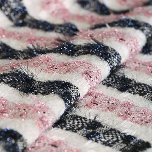 150CM Wide 420G/M Weight Stripe Soft Knitted Tweed Polyester Acrylic Fabric for Autumn and Spring Dress Coat Jacket E1352