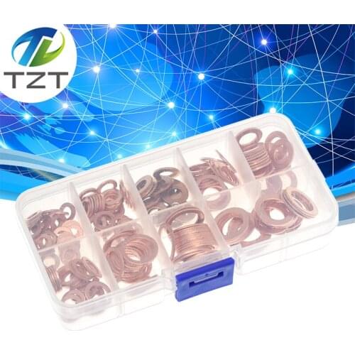 200pcs M5-M14 Professional Assorted Copper Washer Gasket Set Flat Ring Seal Assortment Kit with Box For Hardware Accessories
