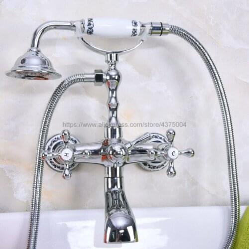 Wall Mounted Bathtub Faucet Double Handle Polished Chrome Mixer Tap Bath Shower Faucets With Hand Shower Nna184