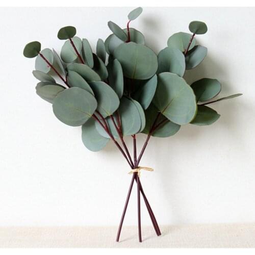Real Touch Leaf Artificial Eucalyptus Faux Eucalyptuses Silver Dollar Eucalyptus Wedding Bouquet Centerpiece Home Decor Boutonni