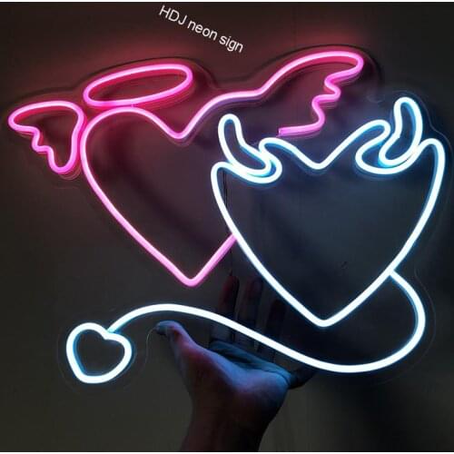 Custom Logo LED Neon Sign Devil and Angel Couple Wall Decor For Party Cafe Bar Restaurant Background Neon Light