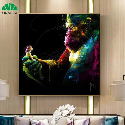 Gorilla Kong Poster Abstract Wall Art Canvas Painting Colorful Gorilla Girl Dialog Wall Pictures Room Decoration Free shipping