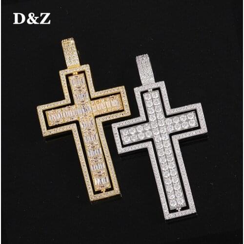 D&Z New Iced Rotatable Cross Pendant &Necklace Iced Cubic Zircon Plated Gold Silver Color Hip Hop Jewelry For Men Women