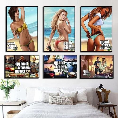 HD Poster Video Game GTA 5 Grand Theft Auto Wall Art Quality Canvas Painting Home Living Room Childrens Family Decoration