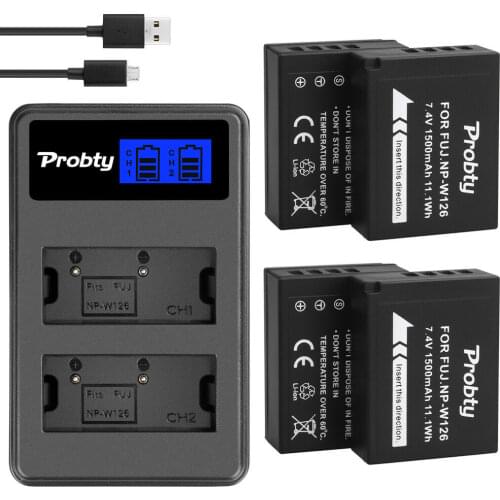 Probty 1500mAh NP-W126 NP W126 NP-W126S W126S Battery +LCD Dual Charger for Fuji X-Pro1 XPro1 X-T1 XT1,HS30EXR HS33EXR X PRO1
