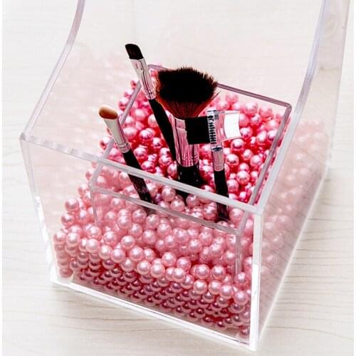 Crystal Acrylic Makeup brush Lipstick Organizer cosmetic case storage box Makeup tool Flashing pencil holder Plastic Pearl Sale