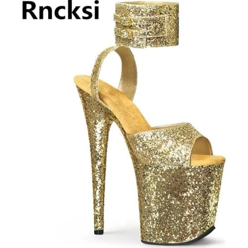 Rncksi 20CM Modern Ankle Straps Sandals Thin Heels Pole Dancing Shoes Platform Walk Show 20CM Super High Heel Peep Toe Shoes
