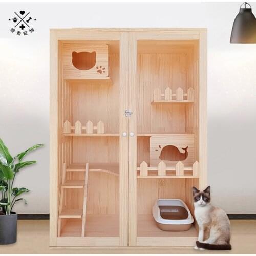 100*60*140 Solid Wood Cat House Cat Cage Villa Litter Cabinet Cage Super Large Luxury Display Cabinet Double Layer Pet Furniture