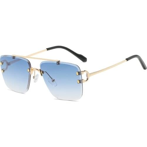 DENISA Double Bridge Rimless Sunglasses Men Women 2021 Fashion Gray Sqaure Sunglasses For Men UV400 Brand Luxury Glasses G3040