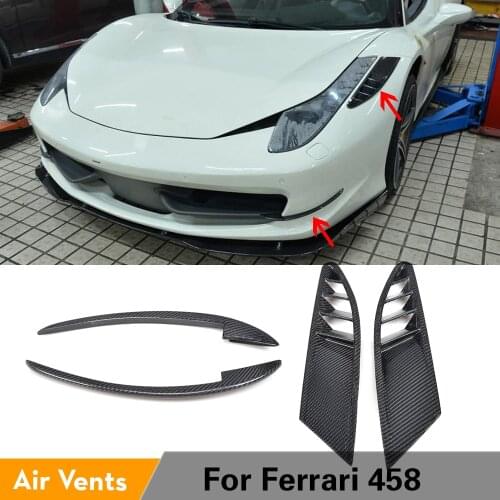 Carbon Fibre Front Air Intake Flow Vents and Front Bumper Wing Canards for Ferrari 458 Base Coupe 2-Door 2011 - 2013 4PCS/Set