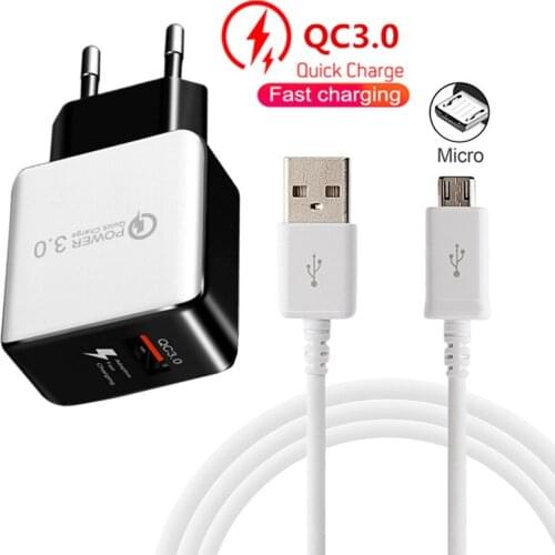 QC 3.0 USB Charger Adaptive Fast charge adapter For Samsung Galaxy Tablet Xiaomi Huawei Honor Sony Phone Charger Micro USB Cable
