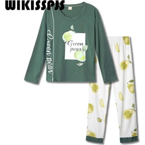 WIKISSPJS Japanese Family Home Service Womens Spring and Autumn 2021 Round Neck Pullover Lovely Printed Cotton Suit Pajama Girl