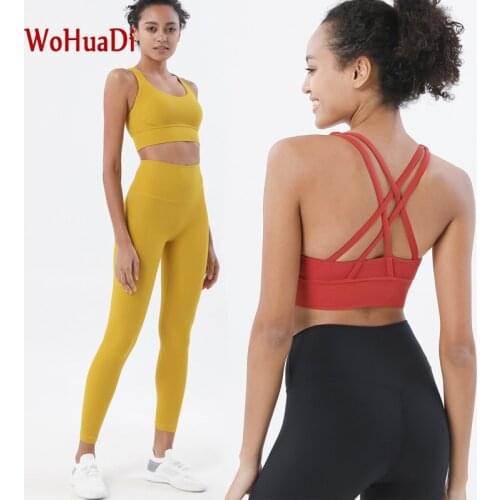 WOHUADI Seamless Yoga Set Women Gym Clothing Cross Backless Sports Bra High Waist Leggings Fitness Push Up Running Sportswear