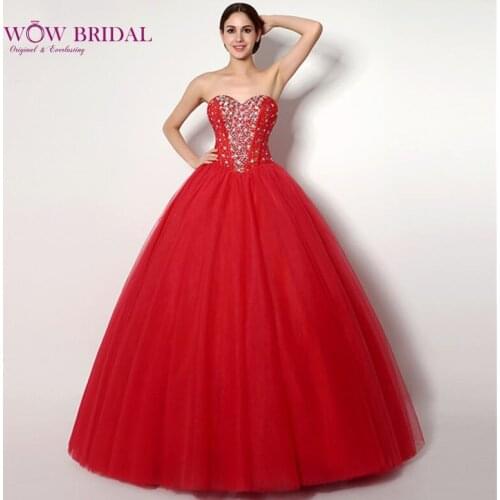 Wowbridal Puffy Sweet 16 Sexy Sweetheart Custom Made Tulle Cheap Quinceanera Gowns Elegant Quinceanera Dresses Red Ball Gowns