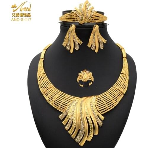 Nigerian Jewelery Set Wedding Jewelry Sets For Women Gold Plated Jewlery African Designer Earrings Bridal Dubai Necklace