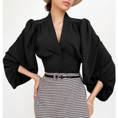 2021 New Women Puff Sleeve Vintage Blouse Shirt Summer Fall Long Sleeve Square Collar Corset Tops Blouses Casual Elegant Shirts