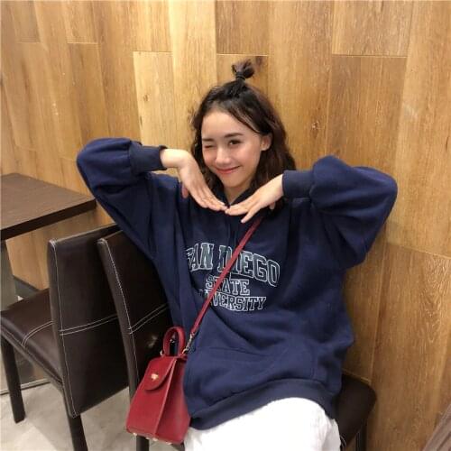 Hoodies Women Hooded Warm Thicker Plus Velvet Letter Printed Loose Long Sleeve Womens Hoodie Korean Style Harajuku Chic Leisure