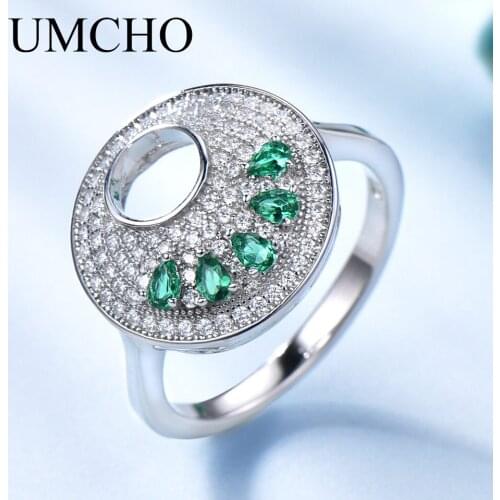 UMCHO Water Drop Created Nano Emerald Genuine 925 Sterling Silver Rings For Women Romantic Charming Gift Fine Jewelry