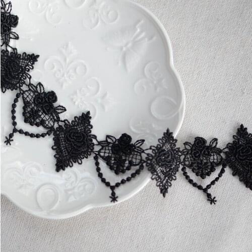 1 Meter/lot 4cm Width Unique Design Black Flower Embroidery Lace Trim Fabric for Wedding Dress Decoration DIY Sewing Accessories