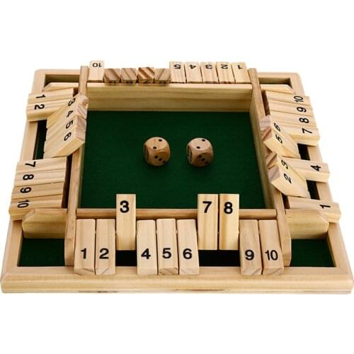 10 Numbers Board Game Wooden Shut the Box Dice Game Family Party Club KTV Entertainment Game for Kids and Adults 30cm 4 Sided