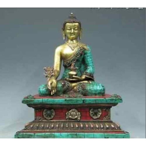 28cm*/ Elaborate Chinese Tibet Copper artificial turquoise Sakyamuni Buddha Statue