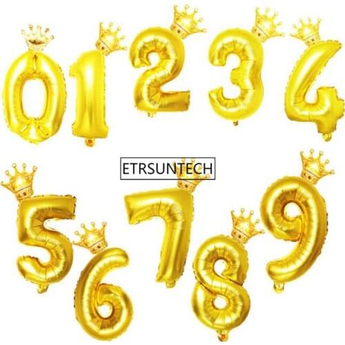 32inch Number Foil Balloons With Crown Digit Air Ballon Kids Birthday Party Decorations Figure 100sets