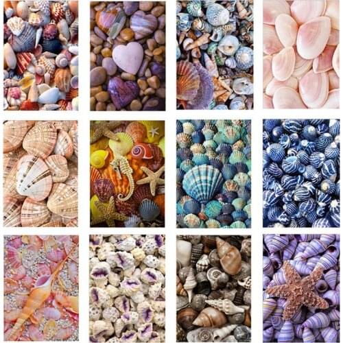 5D DIY Full Diamond Embroidery Seaside Starfish Conch Shell Diamond Cross Embroidery Round Diamond Mosaic Diamond Painting