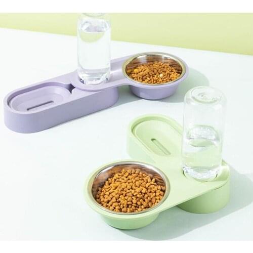 Pet Cat Bowl Automatic Water Dispenser Double Bowls woth Raised Stand Kitten Feeding Dish Drinking Food Bowl for Dogs Supplies