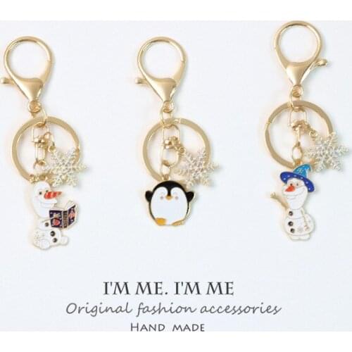 Key Chains Bag Pendent Charm Airpods Accessories Kids Toys Cartoon Gold Color Metal Keychain Snowman Penguin Keyring