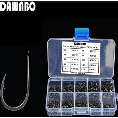 DAWOBO 500Pcs/lot fishing hooks #3-#12 High carbon steel Black Bait Holder Fish Hook High quality barbed Fishing tools