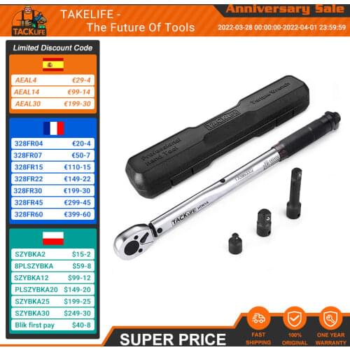TACKLIFE HTW1B - 3/8 "Torque Wrench (19-110 Nm, 37.5 cm) With 1/4 And 1/2 Adapter, 7.5 Cm Extension Rod, Tolerance: - / + 4