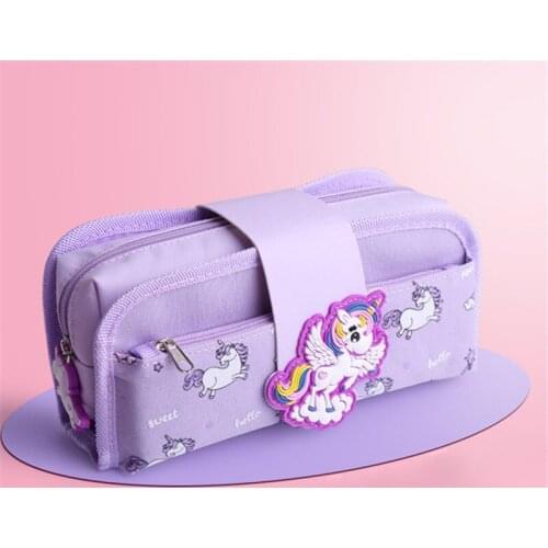 Unicorn Cartoon Pencils Case Canvas Detachable Multi-Layer Pencil Bags Pouch Student Stationery Supplies Large Capacity Pen Box