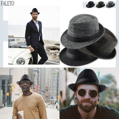 Faleto New Classic Manhattan Structured Gangster Trilby Fedora Hat Jazz Plaid Hat Unisex Bowler Hats Fashion Autumn Winter Caps